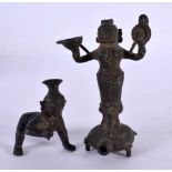 TWO 19TH CENTURY INDIAN BRONZE BUDDHISTIC FIGURES. Largest 12 cm x 8 cm. (2)