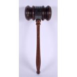 A VINTAGE SILVER MOUNTED CARVED WOOD GAVEL presented to Mayor J D Kirwin, East Paterson. 24 cm