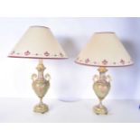 A pair of onyx table lamps with Cloisonne enamel decoration 43 cm (2)