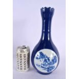 A CHINESE BLUE AND WHITE PORCELAIN GARLIC NECK VASE 20th Century, painted with landscapes. 30 cm x