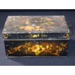 AN ANTIQUE TOLEWARE BOX. 14 cm x 31 cm.