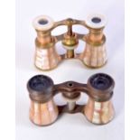 TWO PAIRS OF ANTIQUE MOTHER OF PEARL OPERA GLASSES. 9.5 cm x 7 cm extended. (2)