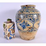 A LARGE ANTIQUE MIDDLE EASTERN PERSIAN VASE and a smaller vase. Largest 27 cm x 15 cm. (2)
