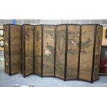 A LARGE 19TH CENTURY CHINESE WATERCOLOUR HARDWOOD SCREEN Qing. 215 cm x 400 cm.