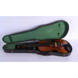 A CASED TWO PIECE BACK VIOLIN. 59 cm long, length of back 35.5 cm.