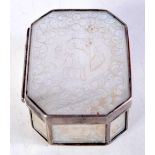 A SMALL 18TH CENTURY CONTINENTAL SILVER AND MOTHER OF PEARL BOX. 50.7 grams. 5.5 cm x 4.5 cm.