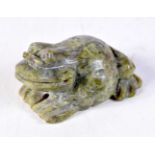 A CHINESE CARVED SOAPSTONE TOAD. 8 cm x 4.5 cm.