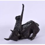 European School (C1950) Bronze, Stylised figure upon a bull. 11 cm x 9 cm.