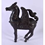 A 17TH CENTURY CHINESE BRONZE INCENSE BURNER Ming, in the form of a winged horse. 22 cm x 15 cm.