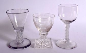 THREE ANTIQUE WINE GLASSES. Largest 13 cm high. (3)