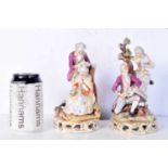 A PAIR OF EARLY 19TH CENTURY ENGLISH PORCELAIN FIGURES probably Derby. 21 cm x 8 cm.