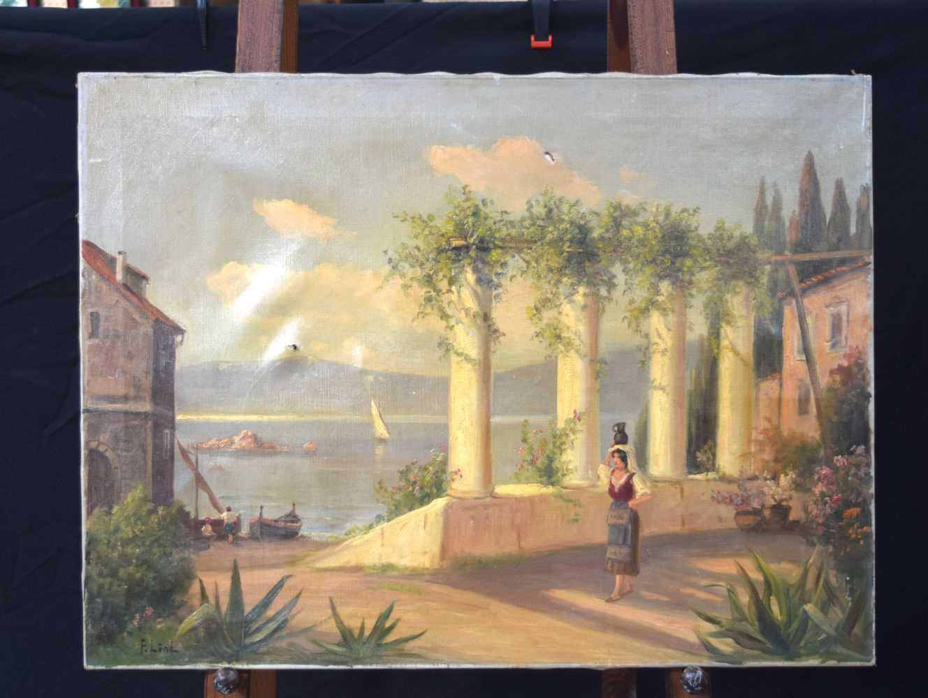 A 19th Century oil on canvas of a Mediterranean scene signed 'F. Lund'. 60 x 80cm. - Image 2 of 10