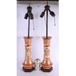 A PAIR OF 19TH CENTURY JAPANESE MEIJI PERIOD KUTANI COUNTRY HOUSE LAMPS painted with birds and