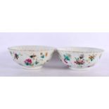 A PAIR OF LATE 19TH CENTURY CHINESE FAMILLE ROSE BARBED BOWLS Guangxu, painted with locusts and