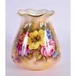 Royal Worcester pie crust rimmed vase well painted with flowers by Freeman, signed, date mark
