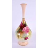 Royal Worcester of tear drop shape painted with Hadley style roses by E. J. Bray, signed, date