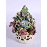 18th century Bow reticulated basket with flowers and leaves issuing from the top. 11cm high