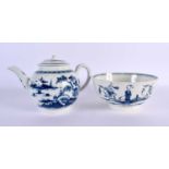 18th century Worcester bowl painted with the Waiting Chinaman and a Worcester teapot painted with