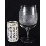 AN ENGRAVED GLASS COUNTRY HOUSE GOBLET. 21 cm x 9 cm.