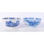 A Chinese blue and white Kangxi bowl together with another blue and white bowl