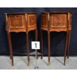 A pair of Baroque style inlaid 3 drawer half moon night stands 71cm (2).