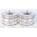 A PAIR OF ANTIQUE DUTCH SILVER TEA CADDIES. 967 grams. 14 cm x 12.5 cm.