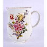 18th century Chelsea baluster shaped mug painted with Meissen style flowers, red anchor mark. 14.5cm