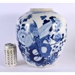A LARGE 19TH CENTURY CHINESE BLUE AND WHITE PORCELAIN GINGER JAR Kangxi style. 30 cm x 22 cm.