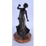 A 19TH CENTURY AUSTRIAN BRONZE FIGURE OF A STANDING DANCER modelled upon a marble base. 23 cm high.