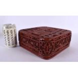 A LARGE CHINESE RED LACQUER BOX AND COVER 20th Century, decorated with shou characters. 21 cm