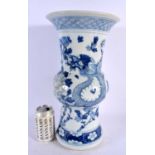 A LARGE 19TH CENTURY CHINESE BLUE AND WHITE PORCELAIN YEN YEN VASE Qing, painted with dragons. 40 cm