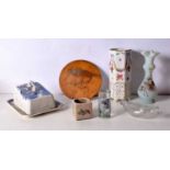 A miscellaneous collection of ceramics and glass; including a blue and white cheese dish, vase, etc.