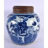 A 19TH CENTURY CHINESE BLUE AND WHITE PORCELAIN GINGER JAR Late Qing, painted with figures on