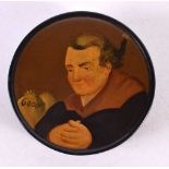 A 19TH CENTURY GERMAN PAPIER MACHE LACQUER SNUFF BOX AND COVER painted with a female. 9 cm
