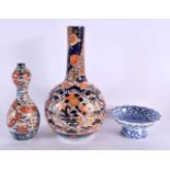 A 19TH CENTURY JAPANESE MEIJI PERIOD IMARI VASE together with a smaller vase & a pedestal dish.