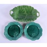 THREE CONTINENTAL MAJOLICA DISHES. Largest 33 cm wide. (3)