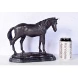 A bronze horse on a marble plinth 22 x 24 cm.