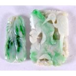 TWO LATE 19TH/20TH CENTURY CHINESE CARVED JADE PLAQUES Qing. Largest 5.5 cm x 3.5 cm. (2)