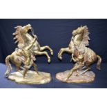 A GOOD PAIR OF ANTIQUE FRENCH BRONZE MARLEY HORSES. 58 cm x 47 cm.