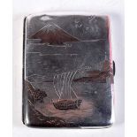 A 19TH CENTURY JAPANESE MEIJI PERIOD SILVER CIGARETTE CASE. 60 grams. 8 cm x 6 cm.