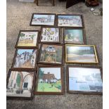 A collection of signed framed watercolours. Largest 29 x 42cm (11).