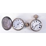 TWO ANTIQUE SILVER POCKET WATCHES. Birmingham 1900 & Chester 1901. 264 grams. 5.25 cm wide. (2)