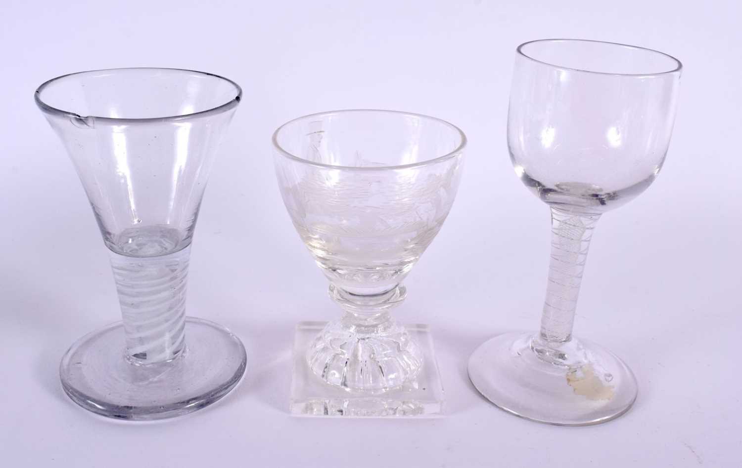THREE ANTIQUE WINE GLASSES. Largest 13 cm high. (3) - Image 2 of 4