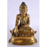 A 19TH CENTURY SOUTH EAST ASIAN INDIAN BRONZE BUDDHA modelled upon a triangular base. 24 cm x 15
