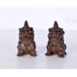 A Pair of Japanese bronze mythical beasts. 5 cm. (2)