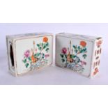 A PAIR OF EARLY 20TH CENTURY CHINESE FAMILLE ROSE PORCELAIN PILLOWS Late Qing/Republic. 15 cm x 12