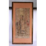 A 19TH CENTURY JAPANESE MEIJI PERIOD WATERCOLOUR depicting a standing scholar within a landscape. 88