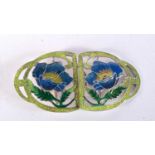 A SILVER AND ENAMEL BUCKLE. 35 grams. 9 cm x 4.25 cm.