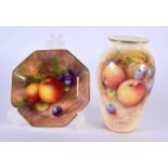Royal Worcester amphora shaped vase painted with fruit by Roberts, signed, date mark for 1959, shape
