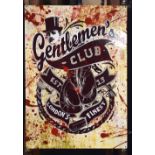 A contemporary metal advertising sign for a gentlemens club. 70 x 50cm.